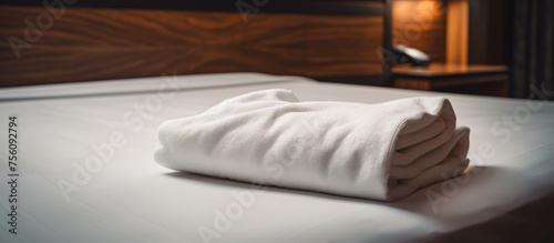 Towel placed on a hotel bed