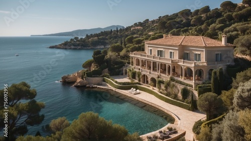 Exquisite mansion perched on the serene shores of the French Riviera, offering sweeping views of the azure Mediterranean and private terraces overlooking the coastal beauty