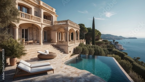 Exquisite mansion perched on the serene shores of the French Riviera, offering sweeping views of the azure Mediterranean and private terraces overlooking the coastal beauty