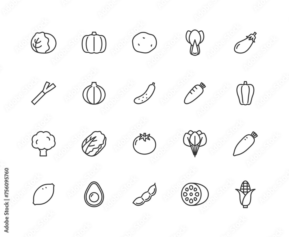 野菜の線画アイコンセット 野菜の線画アイコンセット