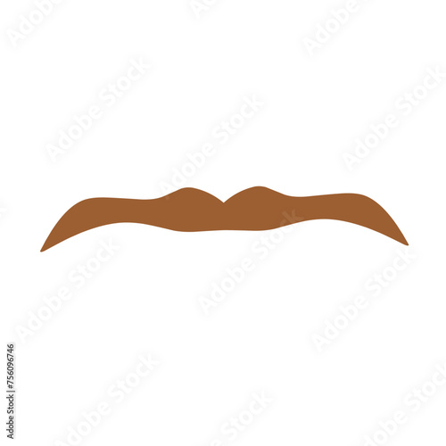 Collection of brown color mustaches of various shapes on a white background.