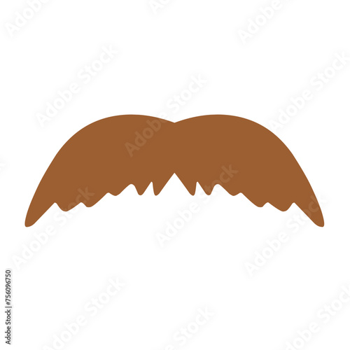 Collection of brown color mustaches of various shapes on a white background.