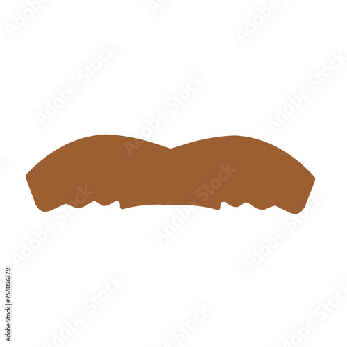 Collection of brown color mustaches of various shapes on a white background.
