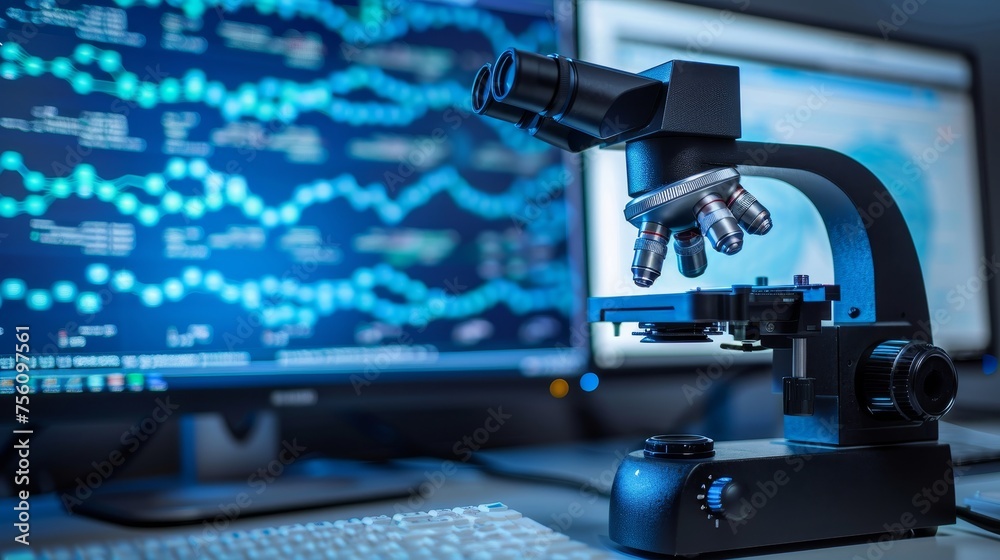 Fototapeta premium Dna research lab scientist biotechnology analysis health studies with technology microscope