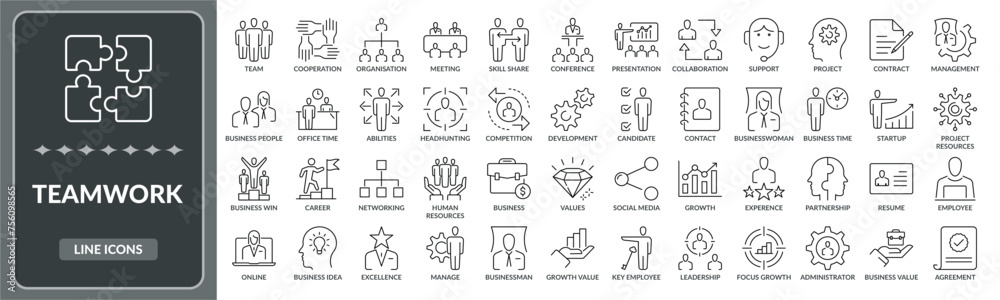 Set of Teamwork line icons. Collection of teamwork icon EPS10 - Stock Vector