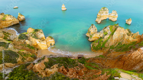 Fototapeta Naklejka Na Ścianę i Meble -  Algarve coast Lagos portugal aerial landscape