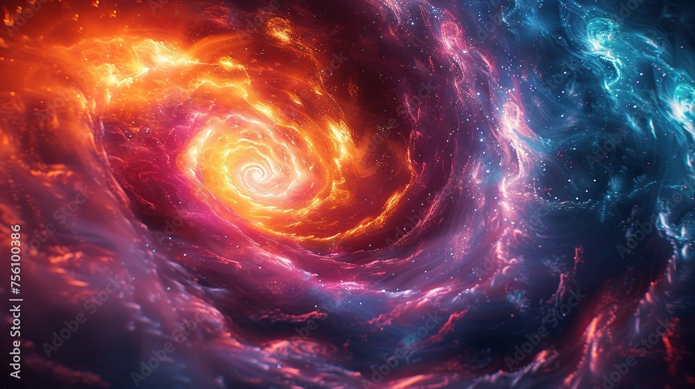 Colorful vortex energy, cosmic spiral waves, multicolor swirls explosion. Abstract futuristic digital background