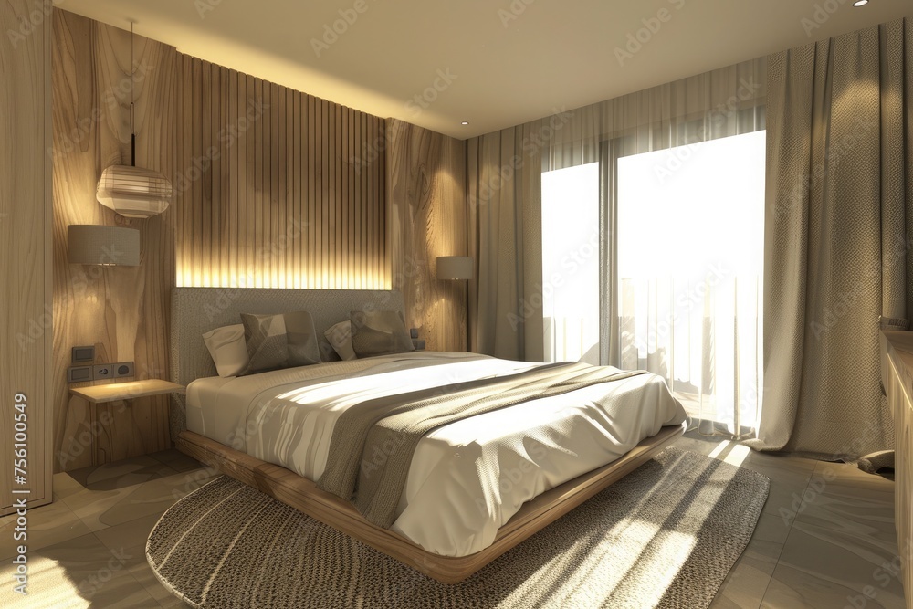 Fototapeta premium Modern beadroom in hotel