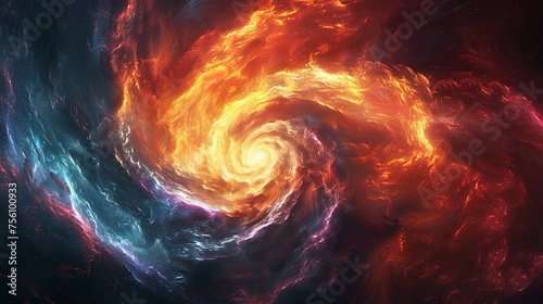 Colorful vortex energy, cosmic spiral waves, multicolor swirls explosion. Abstract futuristic digital background