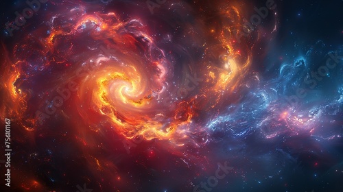 Colorful vortex energy, cosmic spiral waves, multicolor swirls explosion. Abstract futuristic digital background