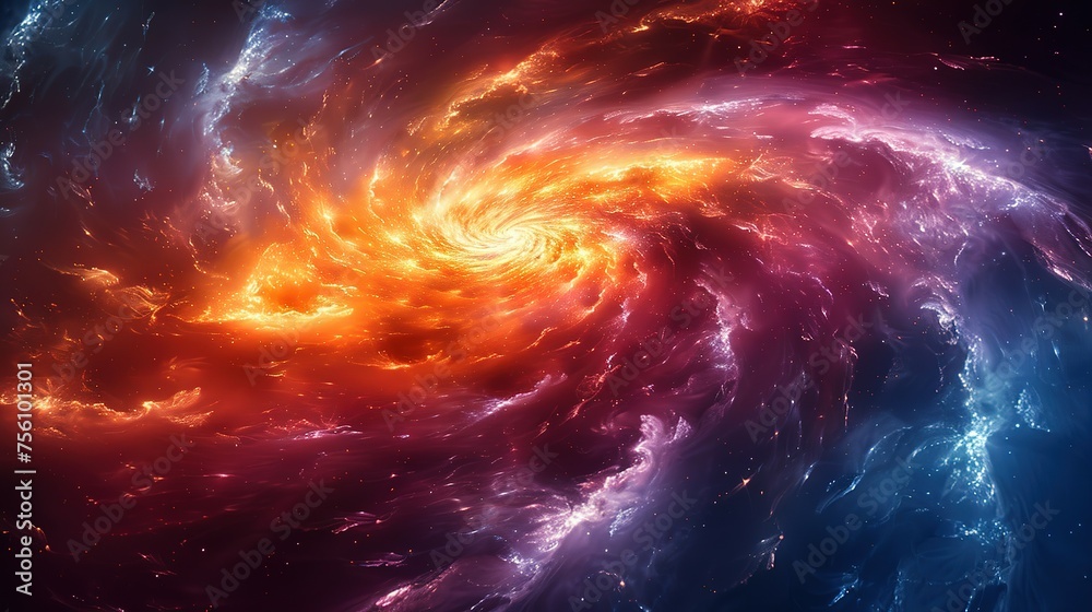Fototapeta premium Colorful vortex energy, cosmic spiral waves, multicolor swirls explosion. Abstract futuristic digital background
