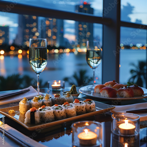 sushi dinner and wine