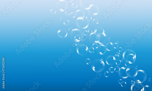 Air soap bubbles on a blue background. soft circle bubbles under water.