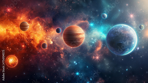 planets, stars and galaxies in outer space showing the beauty of space exploration. #756104575