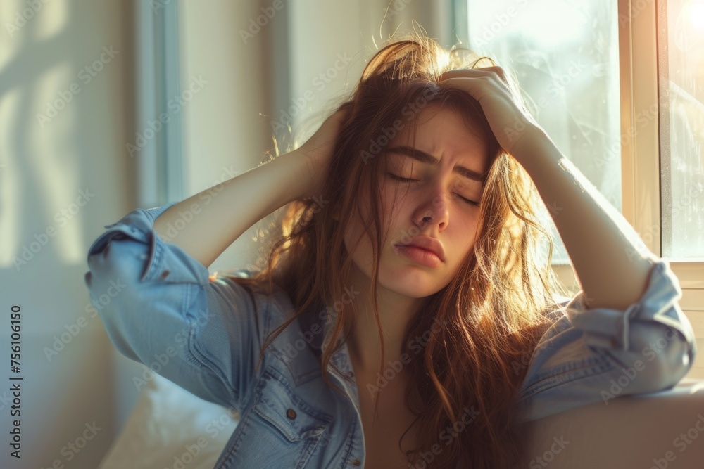 Fototapeta premium Young woman experiencing a headache