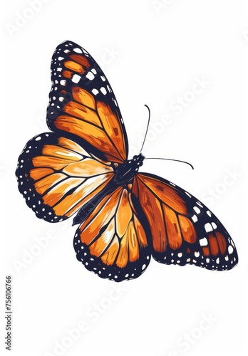 Realistic butterfly with orange and black colored wings