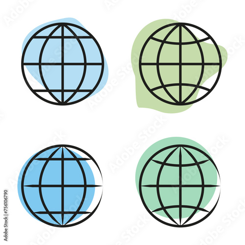 Global icons with shadows. Blue and green earth. Connectivity concept. Vector illustration. EPS 10.