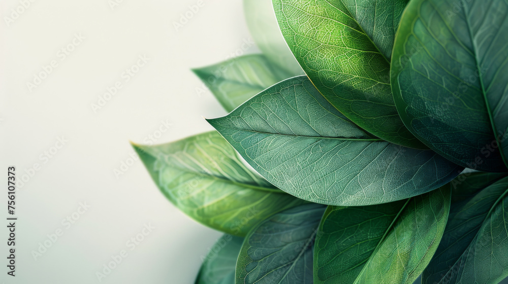 Obraz premium Macro photography of lush green leaves showcasing intricate vein patterns.