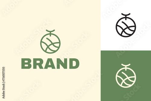 Minimalist Melon Fruit Outline Vector Logo Template
