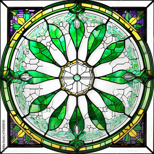 Stained Glass Window With Green Leaves