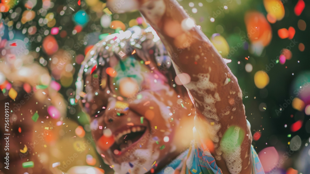 Young and old alike partake in the tradition of throwing colorful confetti and spraying foam at one another creating a playful and carefree atmosphere.