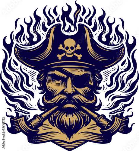 fire flame pirate head vector illustration