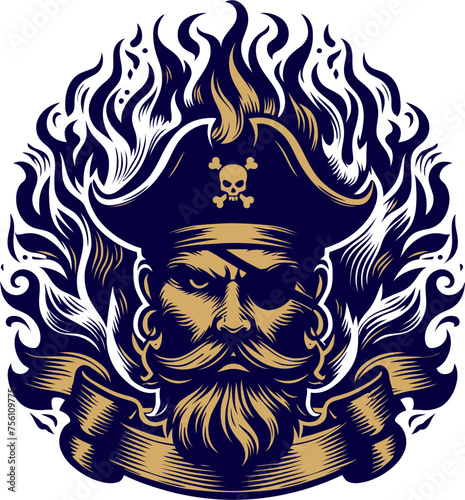 fire flame pirate head vector illustration