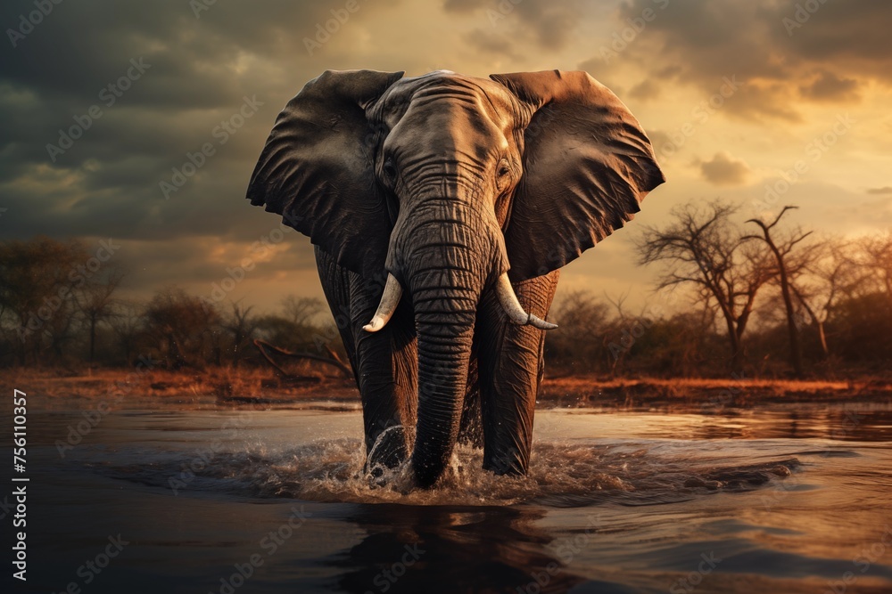 Fototapeta premium elephant at sunset wildlife 