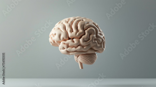 A brain is shown in a 3D image, with its top and bottom halves separated. The brain is shown in a white background, and it is floating in the air.