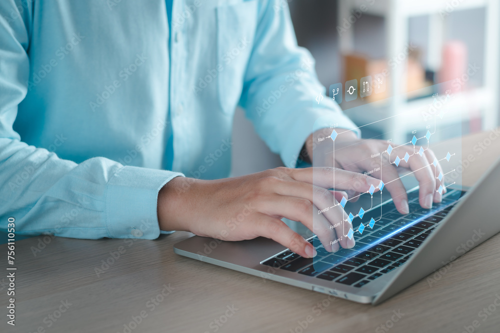 Workflow computer automation for business office. Developer writing ...