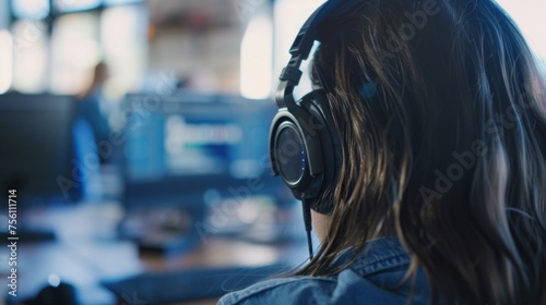 A detailed image of a students headphones plugged into a computer ready for them to immerse themselves in a virtual learning experience.