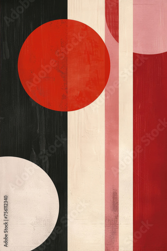 Minimalist Abstract Elegance, black, red and beige 