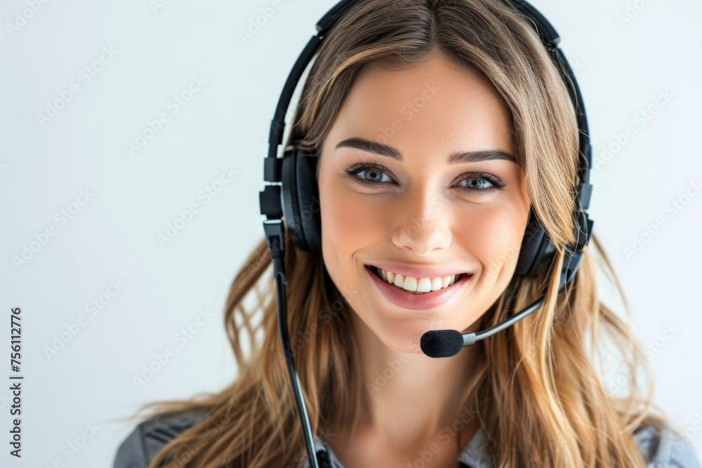 Smiling woman with headphones and microphone Smiling woman with headphones and microphone