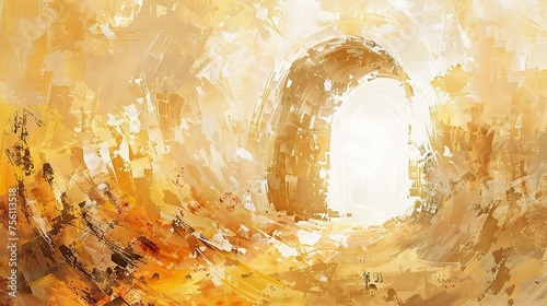 beige tone painting art of the empty tomb of Jesus. Easter or Resurrection concept. He is Risen!