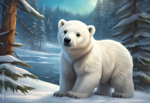 Polar Bear in a Snowy Landscape