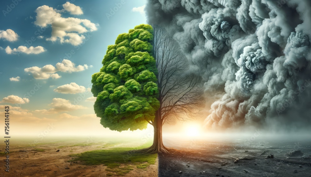 © Klanarong Chitmung - Tree Straddling Clear and Smog-Filled Sky