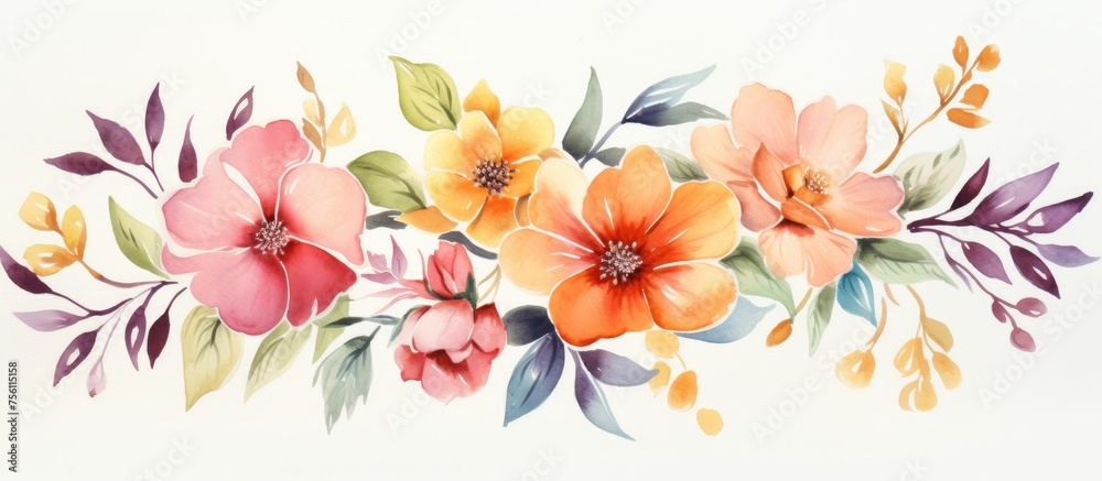 Flower and leaf watercolor design for various purposes