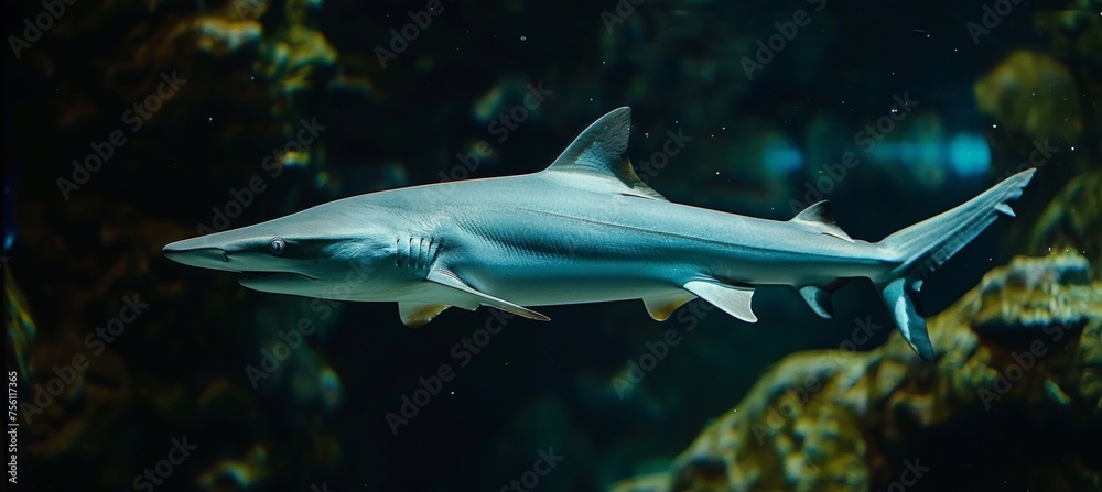 Fototapeta premium Majestic blue shark in underwater habitat of vast ocean, wildlife photography with big fish