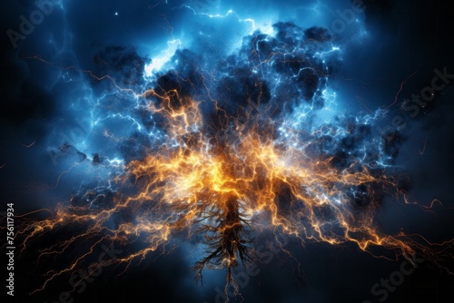 A computer generated image of lightning storm in the sky