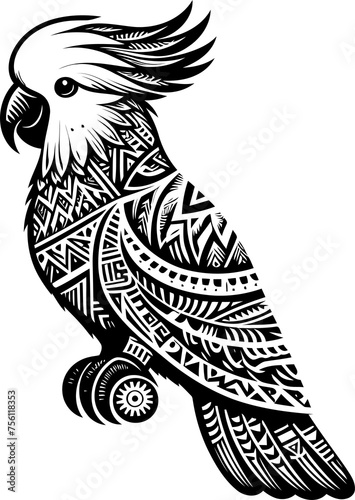 cockatoo, macau, parrot, bird, animal silhouette in ethnic tribal tattoo,

 photo