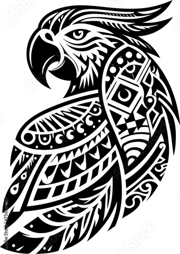 cockatoo, macau, parrot, bird, animal silhouette in ethnic tribal tattoo,

 photo