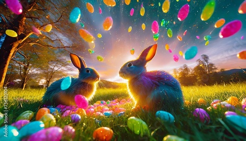 Surreal Easter bunnies and jelly beans