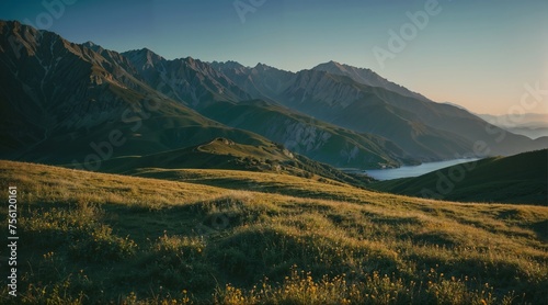 a beautiful landscape with clouds and grass. Generative AI.