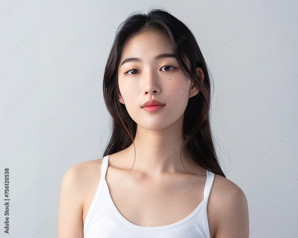A picture of a Korean cosmetics model with a clean atmosphere. generative ai