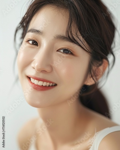 A picture of a Korean cosmetics model with a clean atmosphere. generative ai