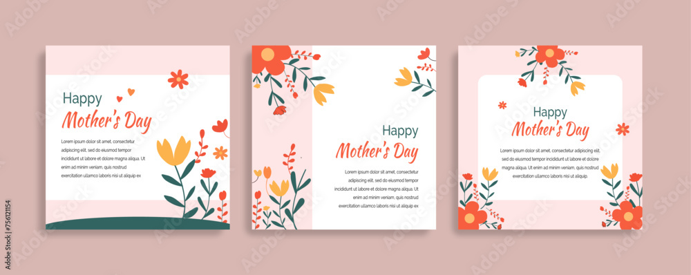 Pink Mother's Day Illustration Floral Social Media Post Layout Set