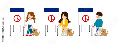 대한민국 총선 사전투표 대선 선거 투표 애견동반 강아지 사람들 일러스트 벡터