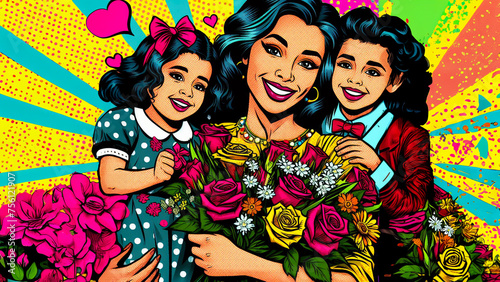 Petals of Love: Pop Art Tribute to Mothers Celebrating Mother's Day with Floral Splendor photo
