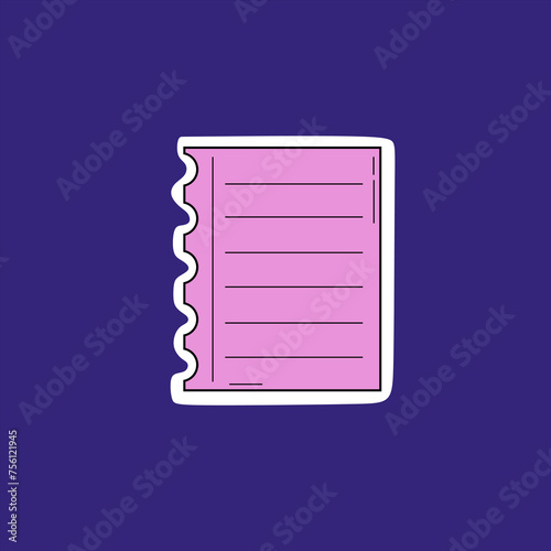 Note paper sticker torn from book and pink vector design style