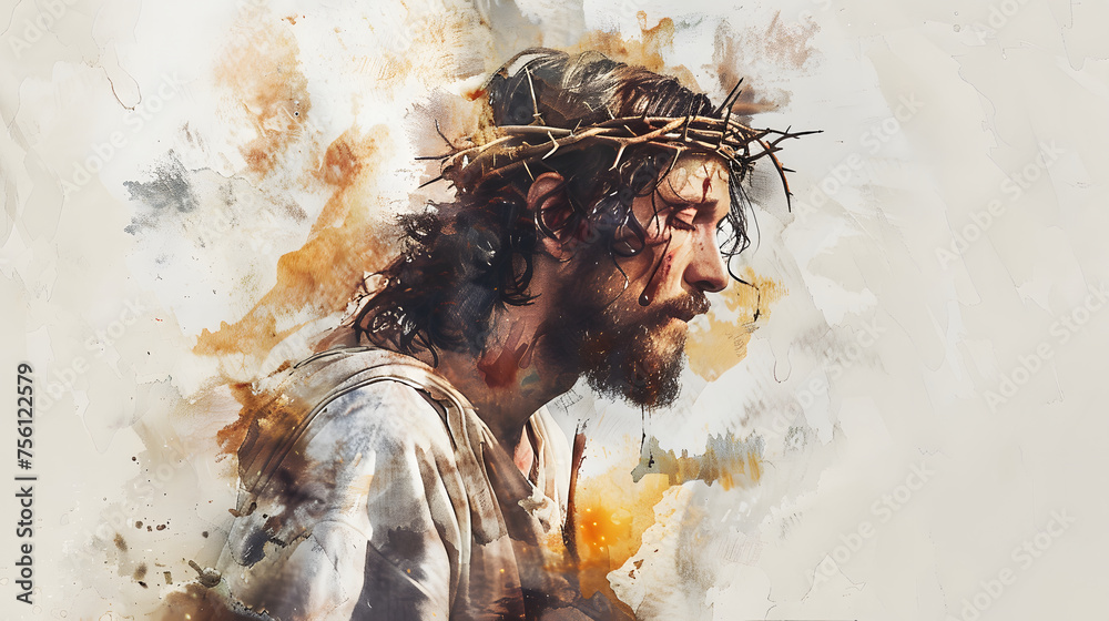Jesus carries the cross on his shoulder

